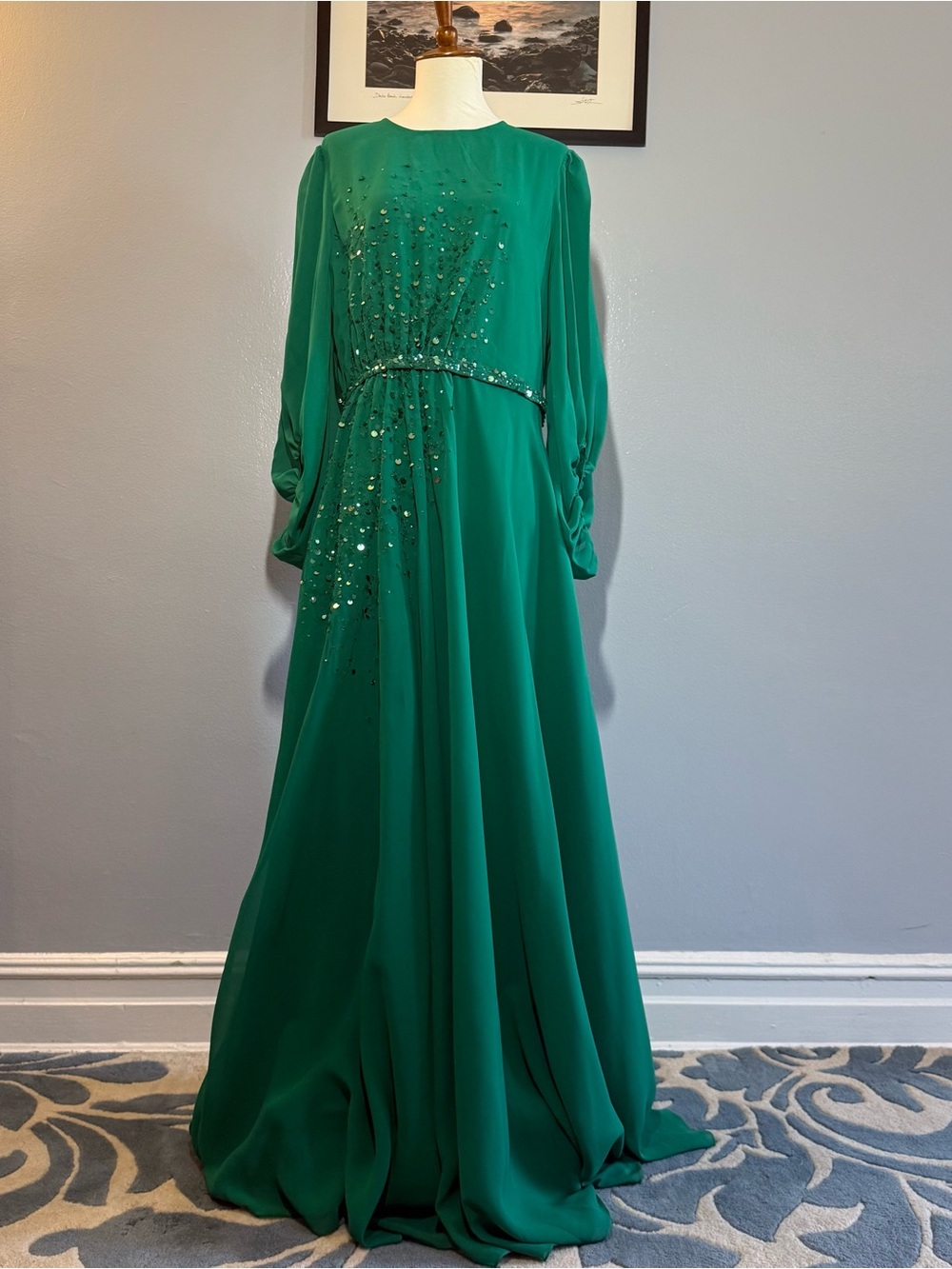 NWT Sachin + Babi Bianca Green Sequin Gown - Picture 2 of 10